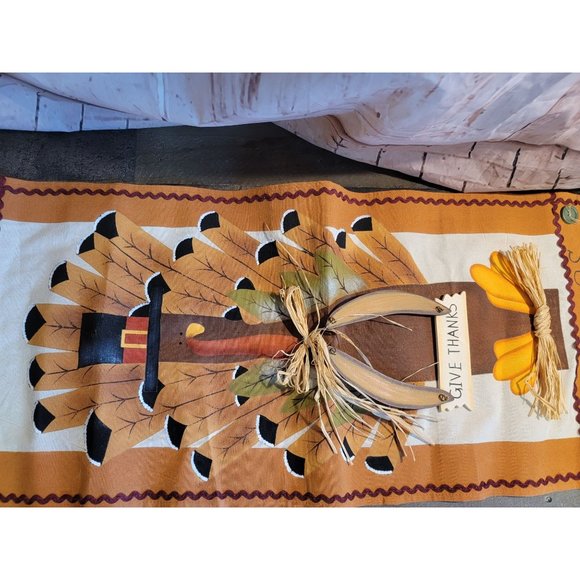 Thanksgiving Turkey Pilgrim give thanks banner flag decor - Picture 2 of 4